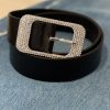 Cinturón Hebilla Rectangular Strass Negro