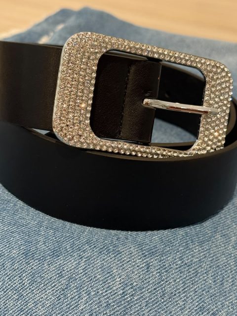 Alternative view of Cinturón Hebilla Rectangular Strass Negro